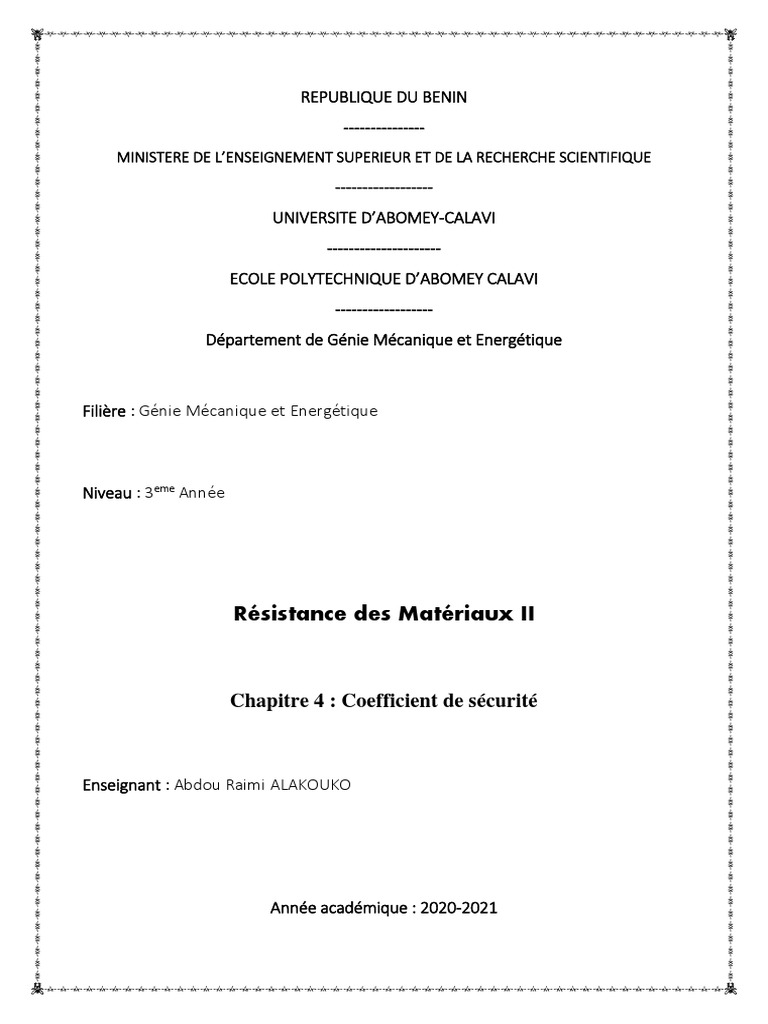 Coefficient de sécurité en RDM PDF — free download