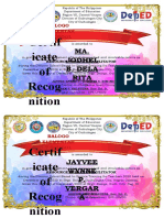 Certif Icate of Recog Nition: MA. Jodhel B. Dela Rita