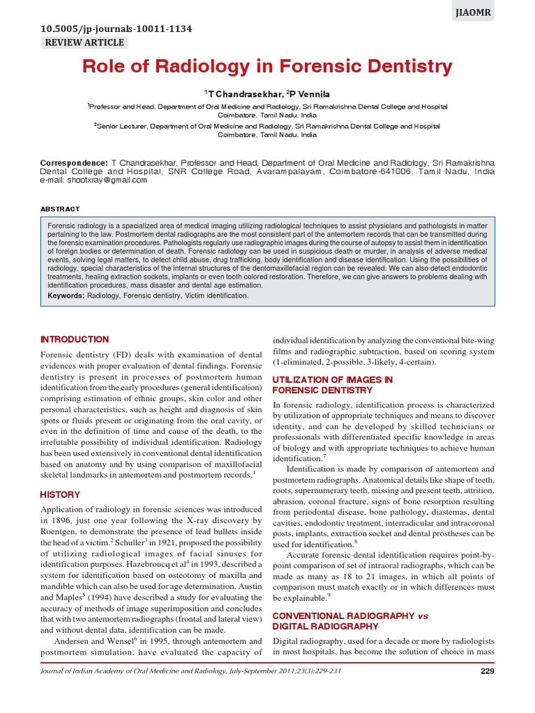 Forensic Radiology in Dental Identification | PDF | Radiography | Dentistry