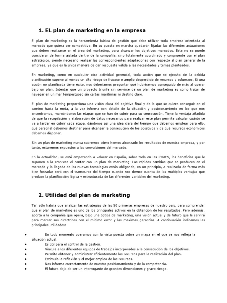 EL Plan de Marketing en La Empresa | PDF | Marketing | Mercado (economía)