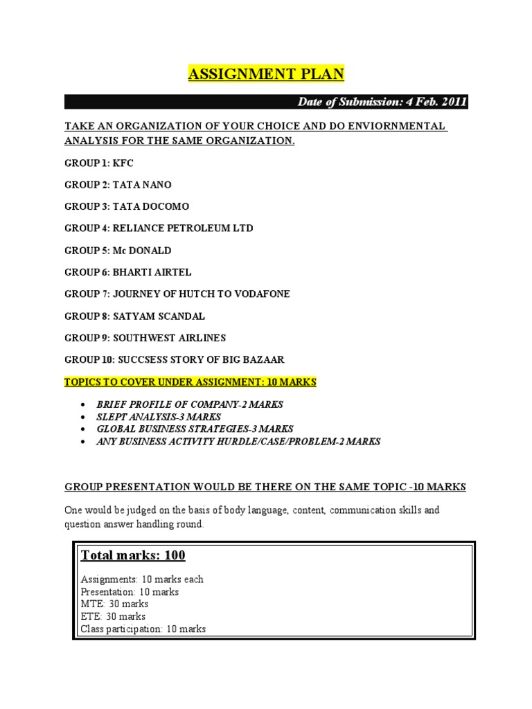 Assignment Plan 1 | PDF