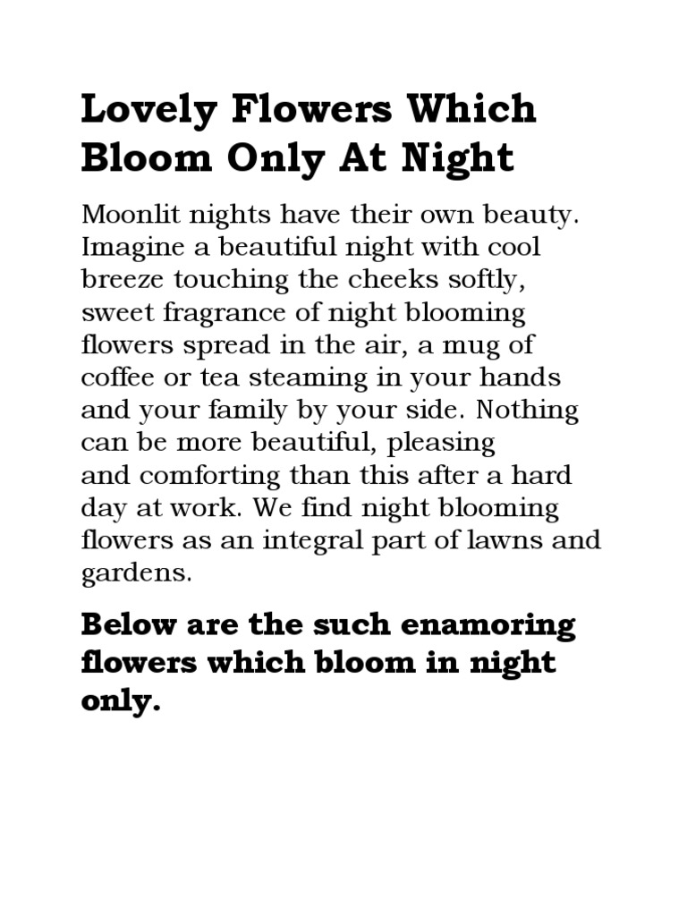 Flowers Bloom at Night PDF Flowers Botany