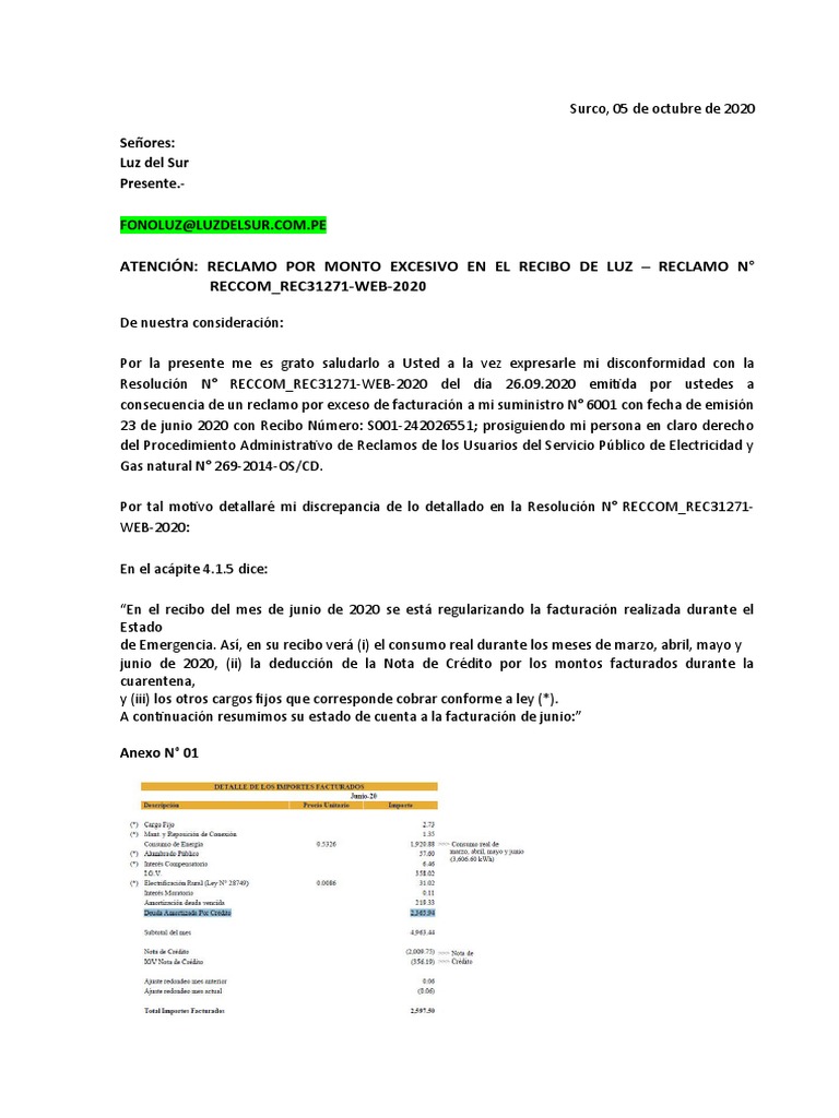 Reclamo por Cobro Excesivo de Luz | PDF | Finanzas y dinero