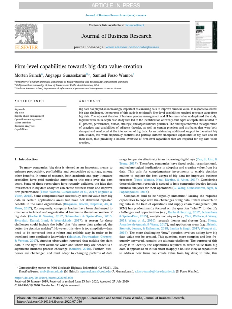 Firm-Level Capabilities Towards Big Data Value Creation | PDF | Big ...