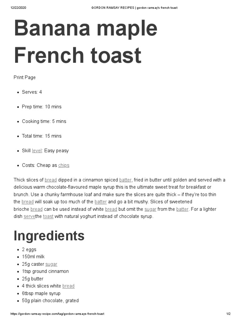 GORDON RAMSAY French Toast PDF Syrup Cooking