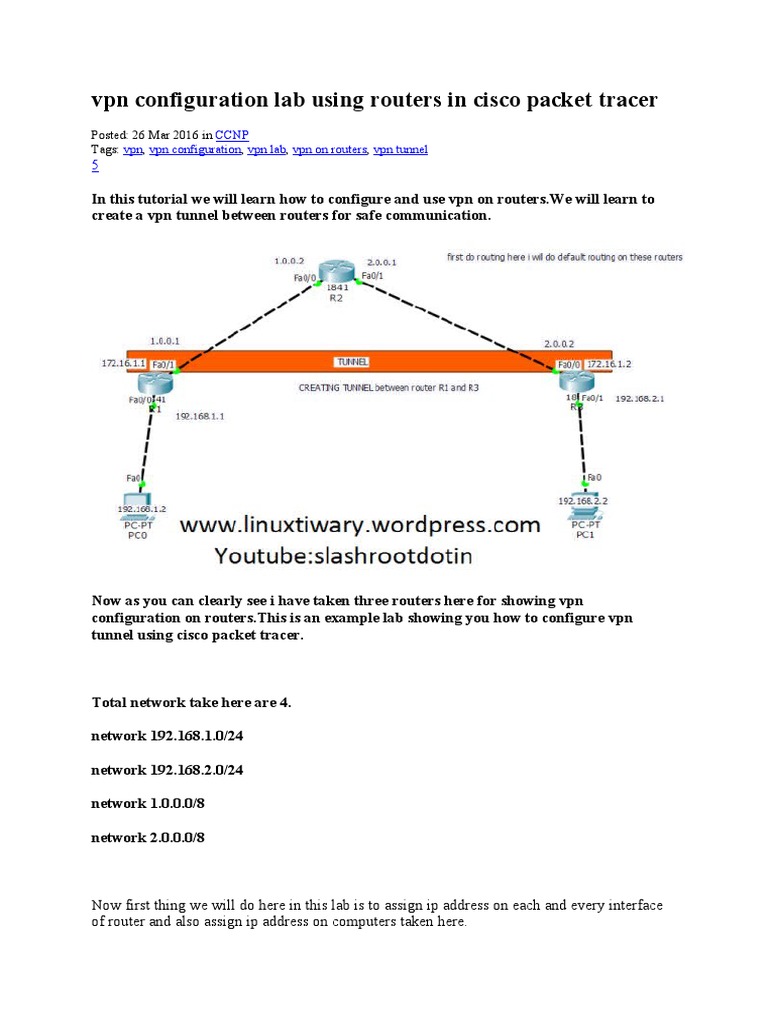 VPN Configuration Lab in Cisco Packet Tracer | PDF | Router (Computing ...