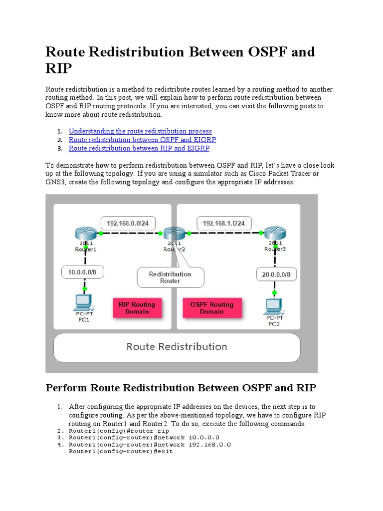 Route Redistribution Between OSPF and RIP Explained in 15 Steps PDF