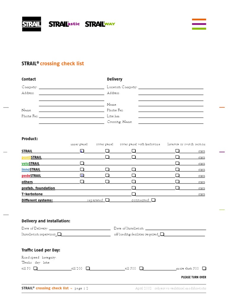 Crossing Check List: Strail | PDF