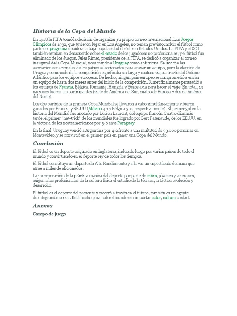 Historia de La Copa Del Mundo | PDF | FIFA Copa del Mundo | Asociación ...