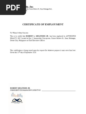 CERTIFICATE OF EMPLOYMENT