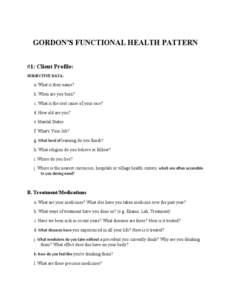 Gordon's Health Assessment Questionnaire | PDF | Allergy | Constipation