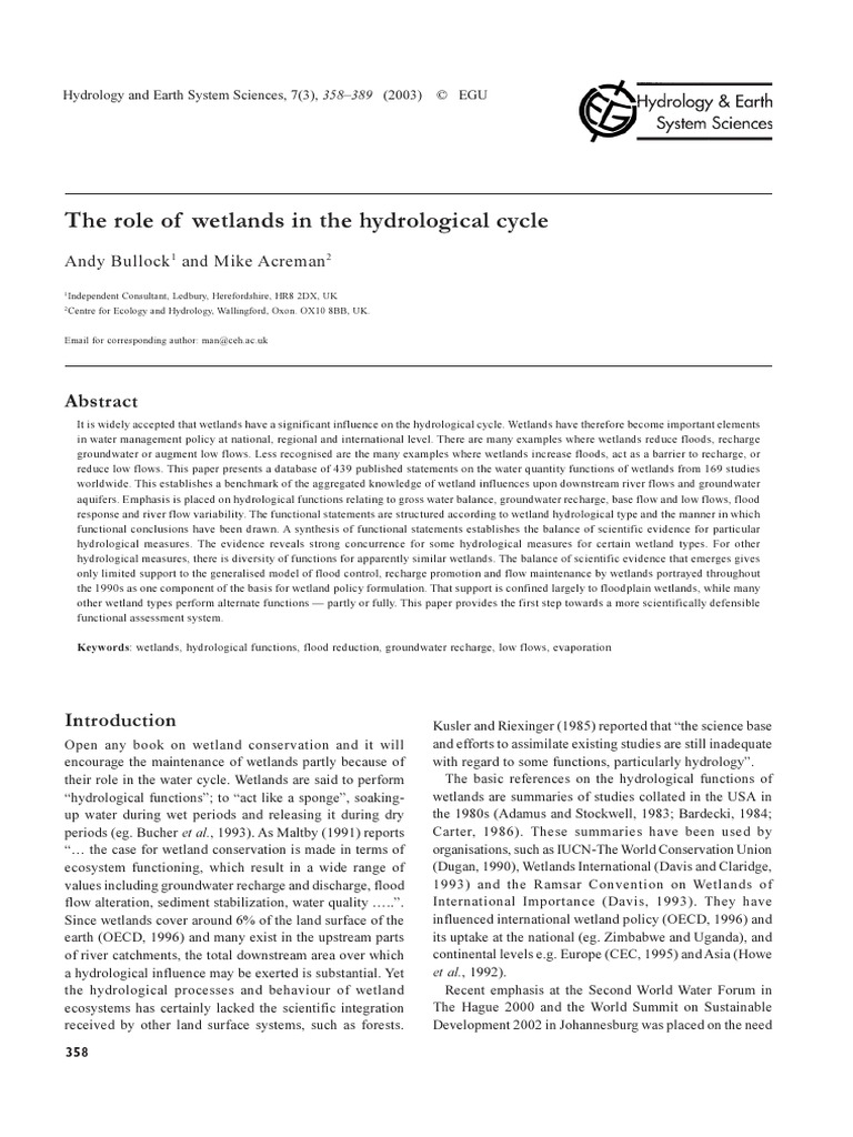 Role of Wetland PDF | PDF | Wetland | Hydrology