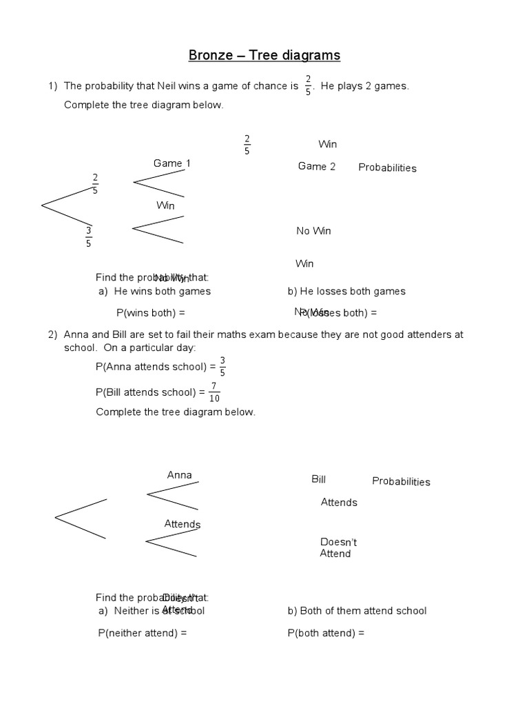 Probability Tree Diagrams Worksheet | PDF | Schools