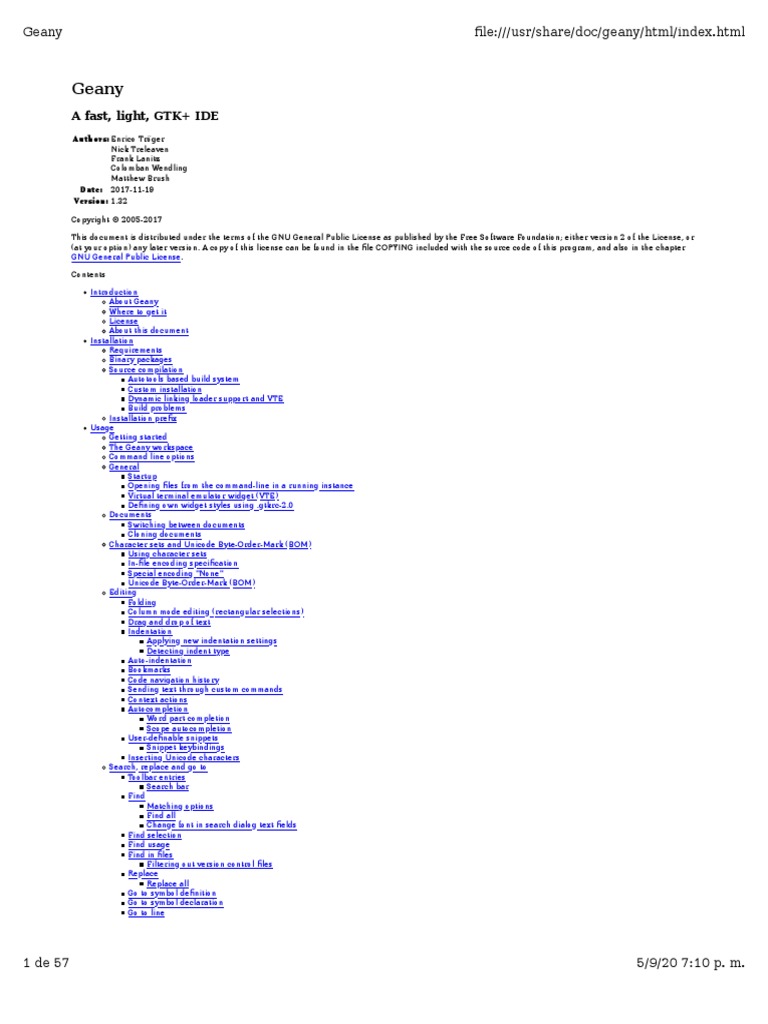 Geany A Fast, Light, GTK+ IDE PDF Keyboard Shortcut Command Line