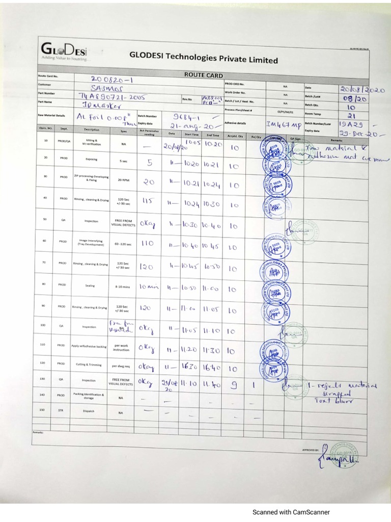 Route Card PDF | PDF