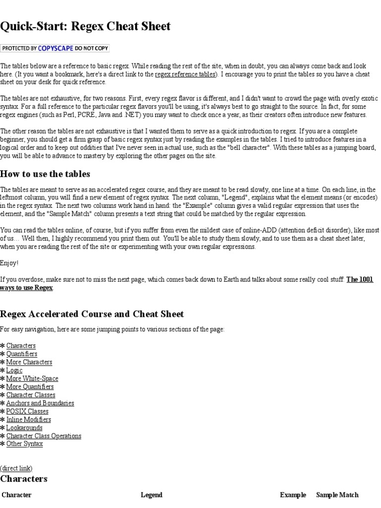 Regex Cheat Sheet | PDF | Regular Expression | Character Encoding