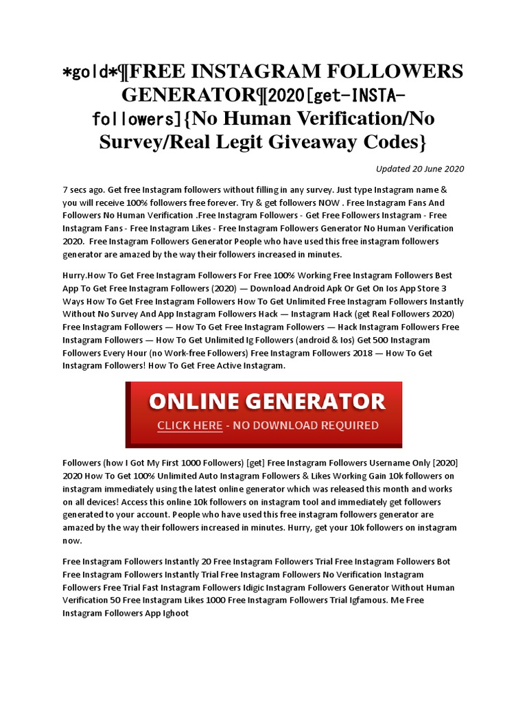 Free Instagram Followers Generator (No Human Verification/No Survey