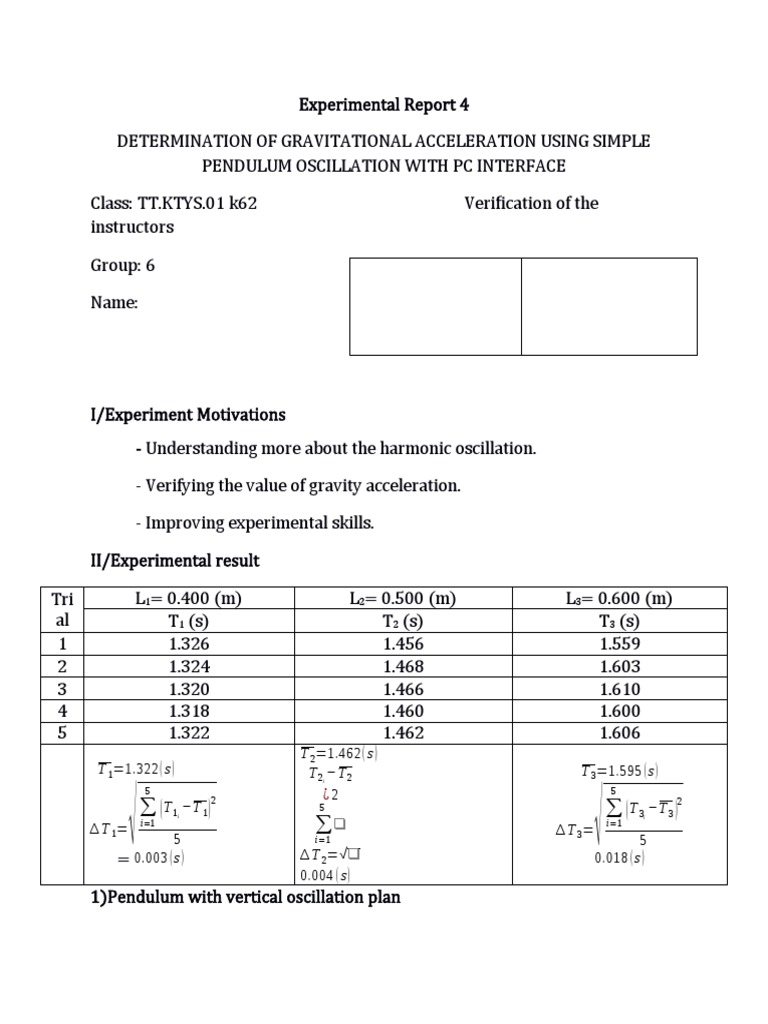 Measuring Gravity with Pendulum Oscillation | PDF | Pendulum | Motion ...