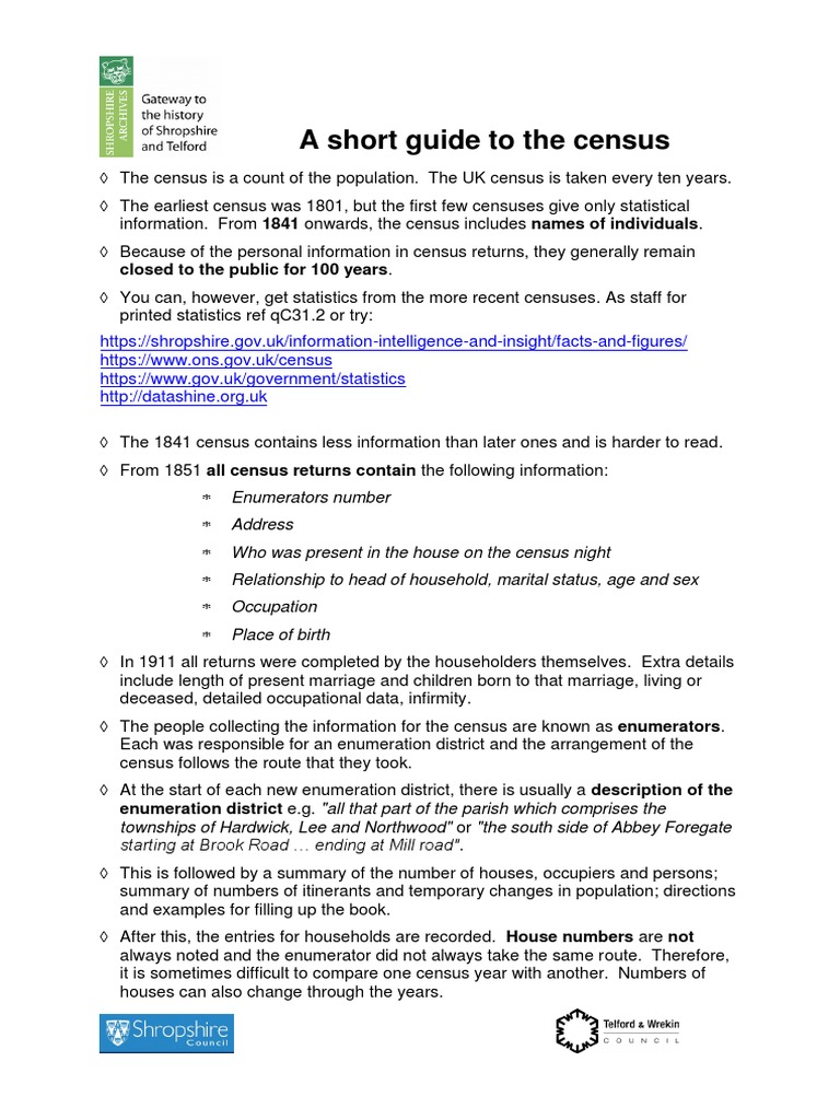 A Short Guide To The Census Pdf Shropshire Census