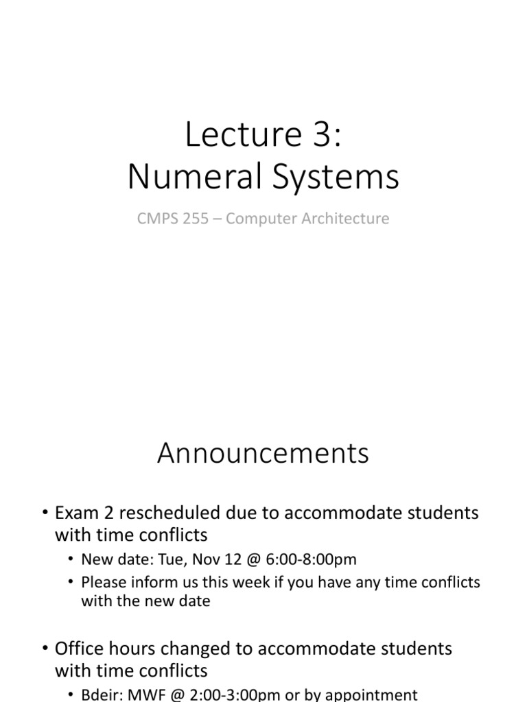 Numeral Systems: CMPS 255 - Computer Architecture | PDF | Theory Of ...