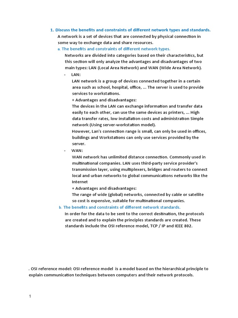 Discuss The Benefits and Constraints of Different Network Types and