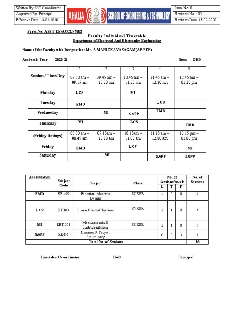 1 B Time Table Odd 2020 | PDF | Engineering | Computer Engineering