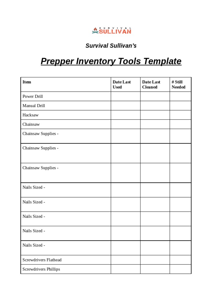 Prepper Inventory Tools Template: Survival Sullivan's | PDF