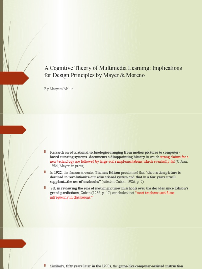 Cognitive Theory Of Multimedia Learning Pdf Multimedia Behavioral