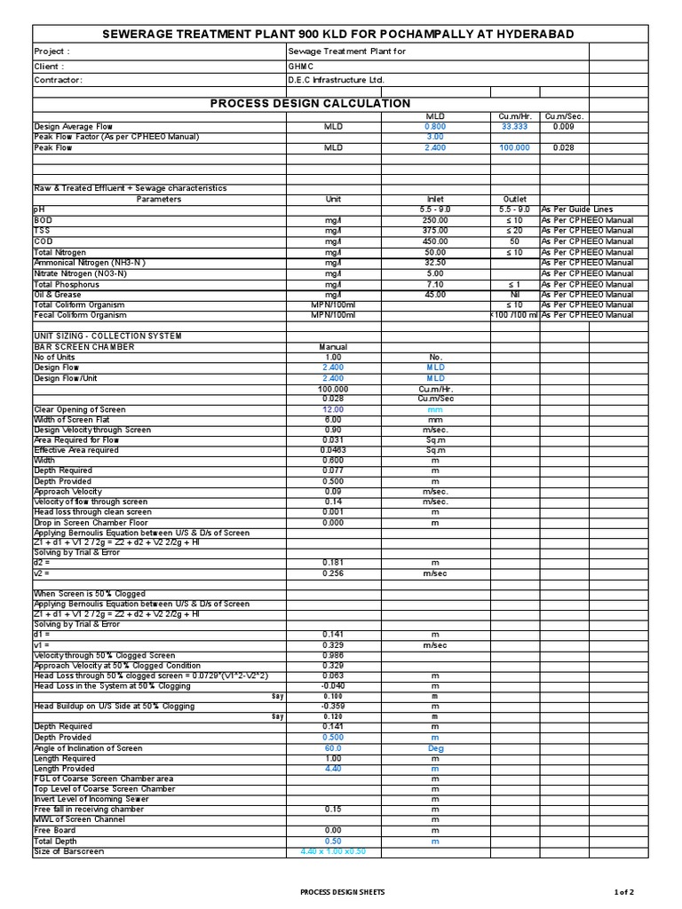 Pochampally Process Design Sheets | PDF | Sewage Treatment | Water ...