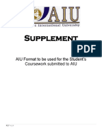 Supplement: AIU Format To Be Used For The Student's Coursework Submitted To AIU