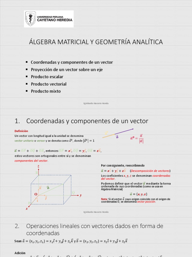 Coordenadas y Componentes de Vectores | PDF | Espacio vectorial ...