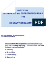Enterprise and Entrepreneurship TU5 Company Organization: Questions