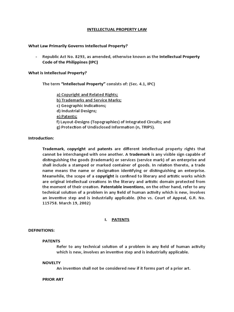 Philippine Intellectual Property Law Overview | PDF | Trademark | Patent
