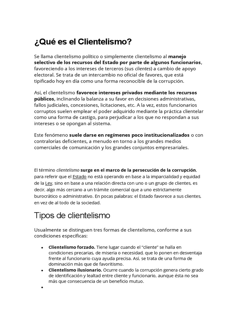 Definición y Ejemplos de Clientelismo | PDF | Corrupción política ...
