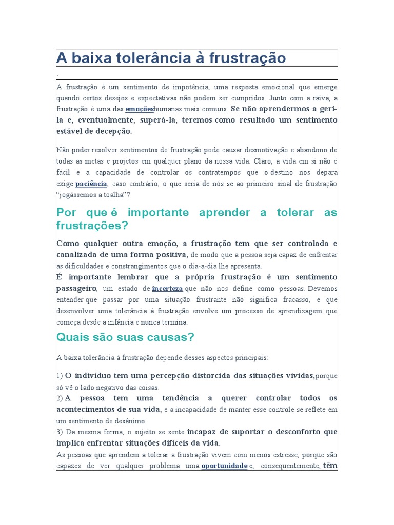 A Baixa Tolerância À Frustração | Download grátis PDF | Emoções ...