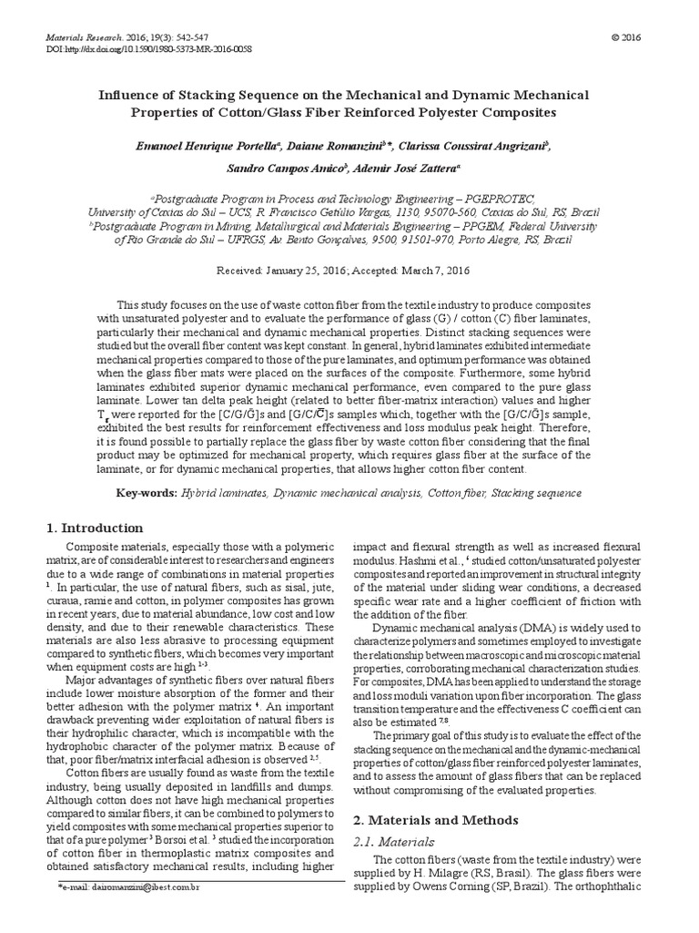 Influence of Stacking Sequence On The Mechanical and Dynamic Mechanical ...