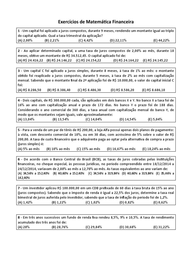Aula 3 - Exercícios de Matemática Financeira-1 | PDF