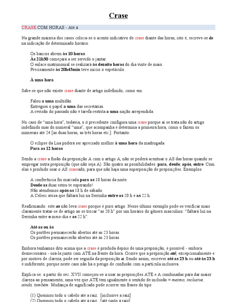 Uso da Crase com Horas e Exemplos | PDF | Pronome | Turismo na Europa