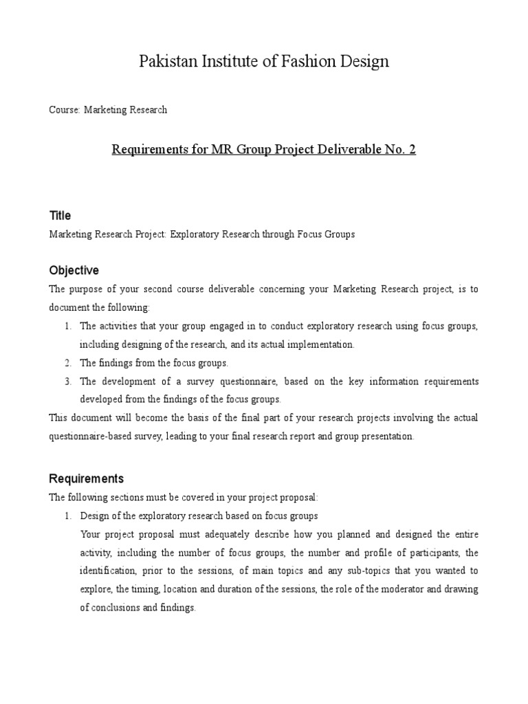 Pakistan Institute of Fashion Design Requirements For MR Group Project