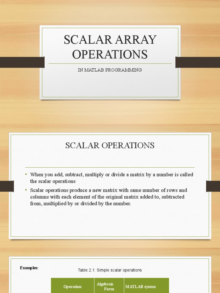 Scalar Array Operations in MATLAB | PDF