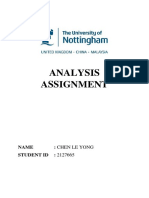 Analysis Assignment: Name: Chen Le Yong STUDENT ID: 2127665