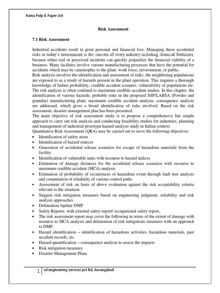 Risk Assessment 7.1 Risk Assessment: Rama Pulp & Paper LTD | PDF ...