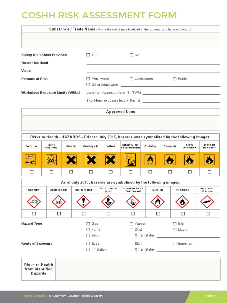 Coshh Risk Assessment Form: Substance / Trade Name | PDF | Toxicity ...