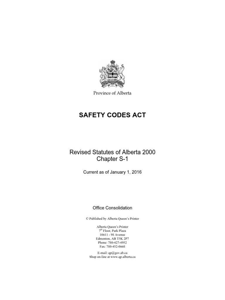 Safety Codes Act Revised Statutes of Alberta 2000 Chapter S1 PDF