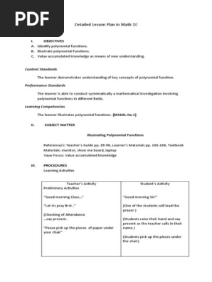 Detailed Lesson Plan in Math 10