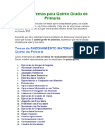 Lista de Temas para Quinto Grado de Primaria