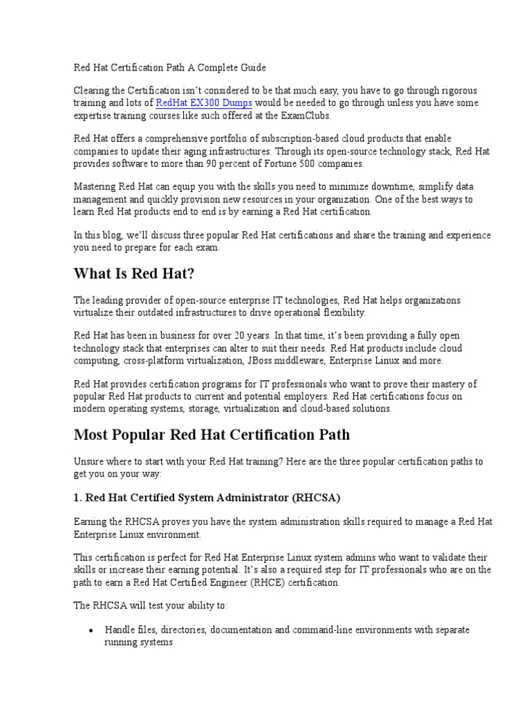 Red Hat Certification Path A Complete Gu PDF PDF Red Hat System Administrator
