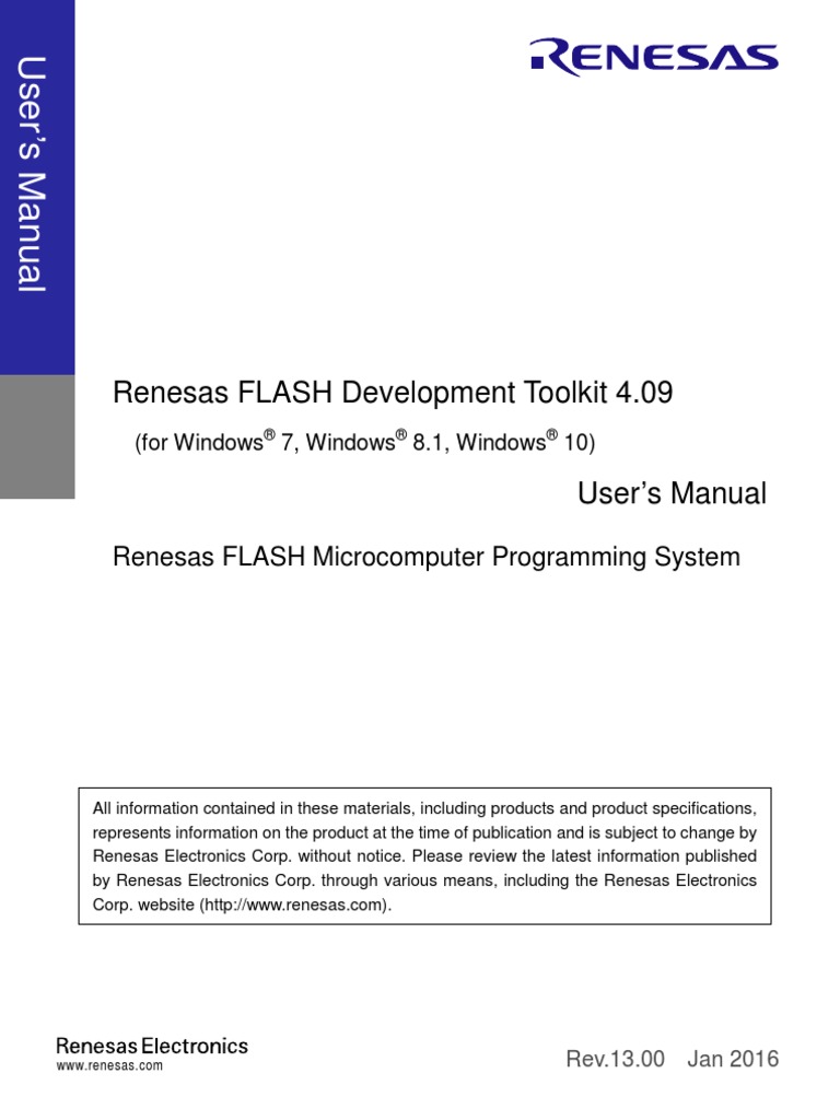 Renesas FLASH Development Toolkit 4.09 PDF Booting Command Line
