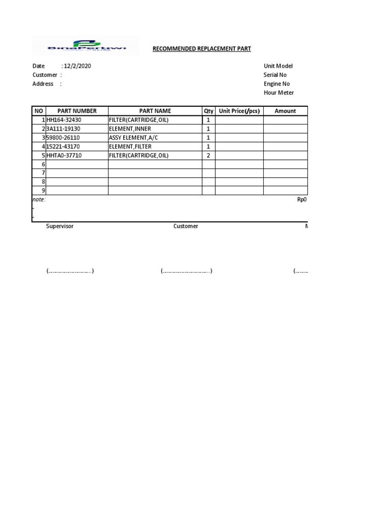 Recommended Replacement Part | PDF