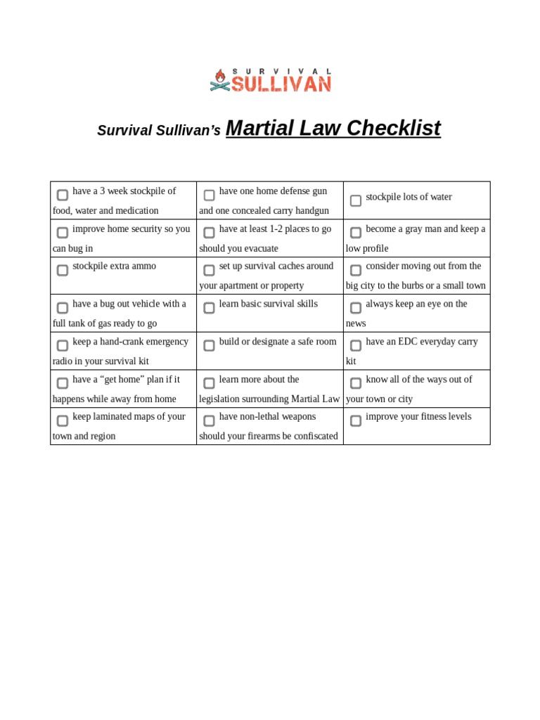 Martial law checklist survival sullivan s pdf